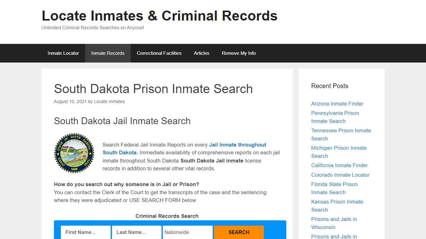 South Dakota Prison Inmate Search – Locate Inmates ...